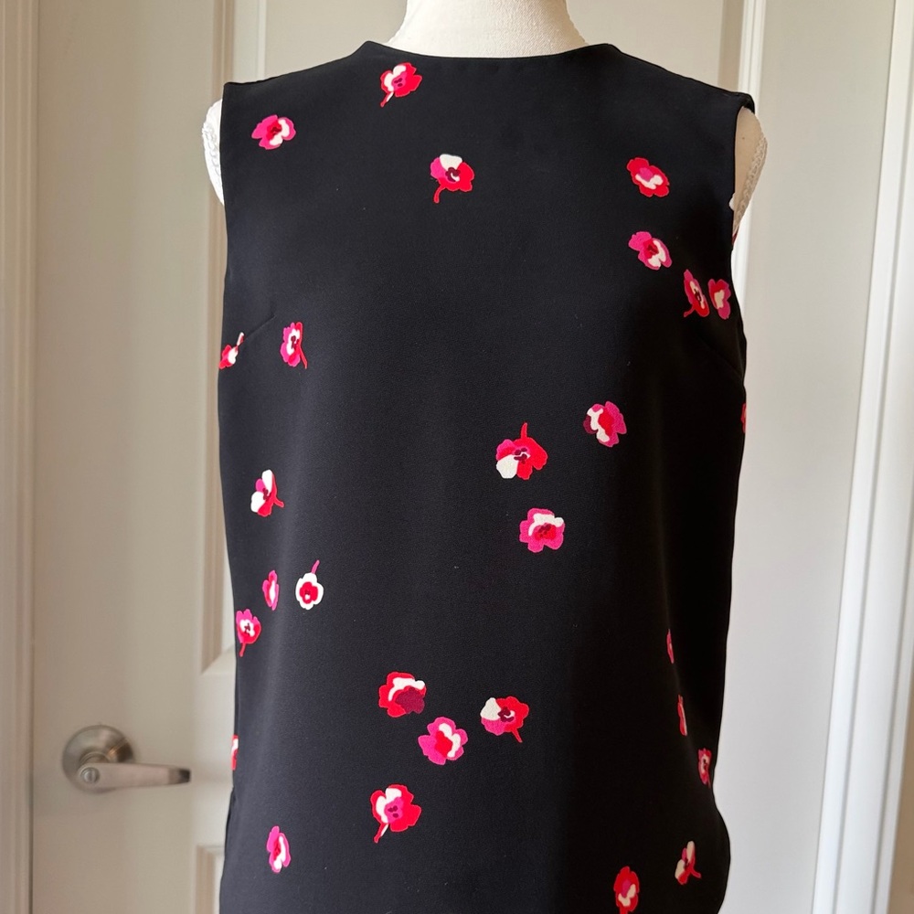 kate spade Black Top with Pink and Red Floral Accents